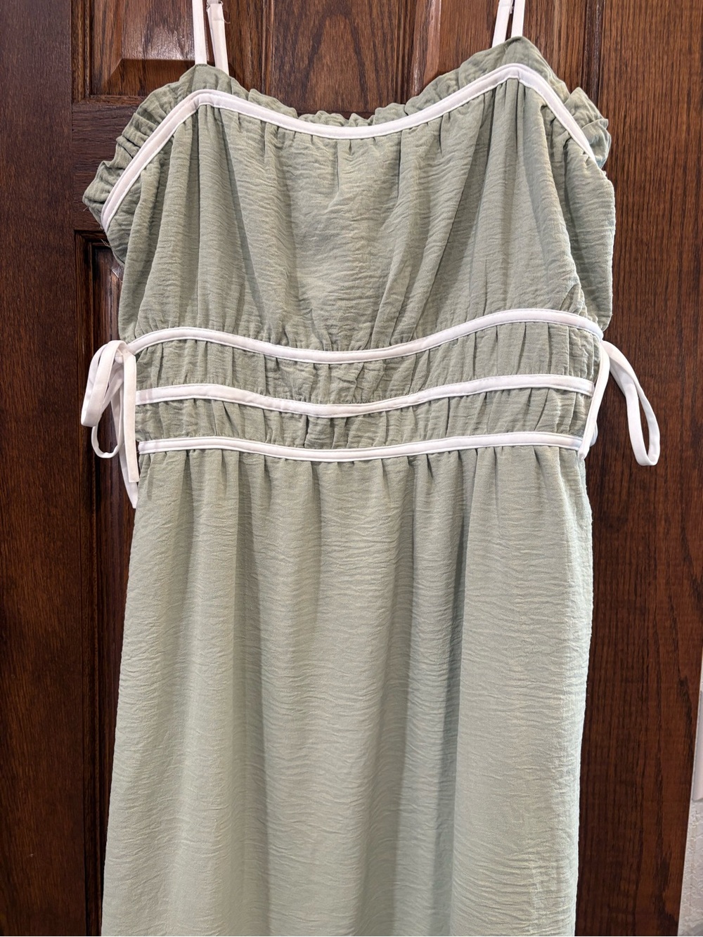 Sage Green Strappy Midi Dress with Contrast Trim - Picture 3 of 12